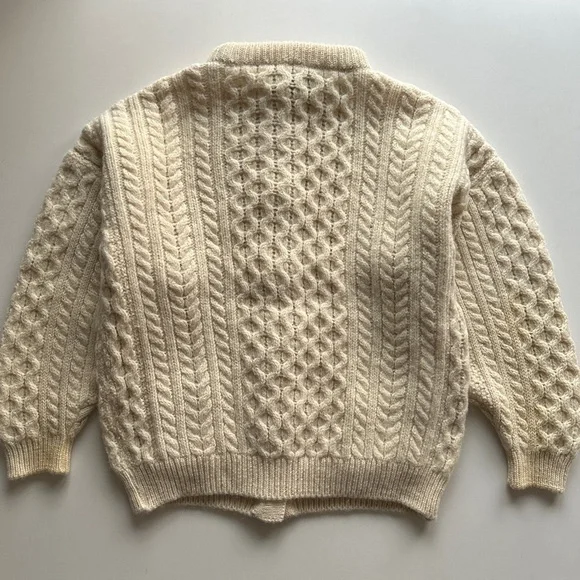 Vintage Irish Hand Knit Wool Cable Cardigan Fisherman Aran Handmade in Ireland - Picture 2 of 14